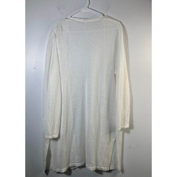 Womens J Jill Linen Blend Open Knit Cardigan 3/4 Sleeve Pockets L White - Picture 2 of 8